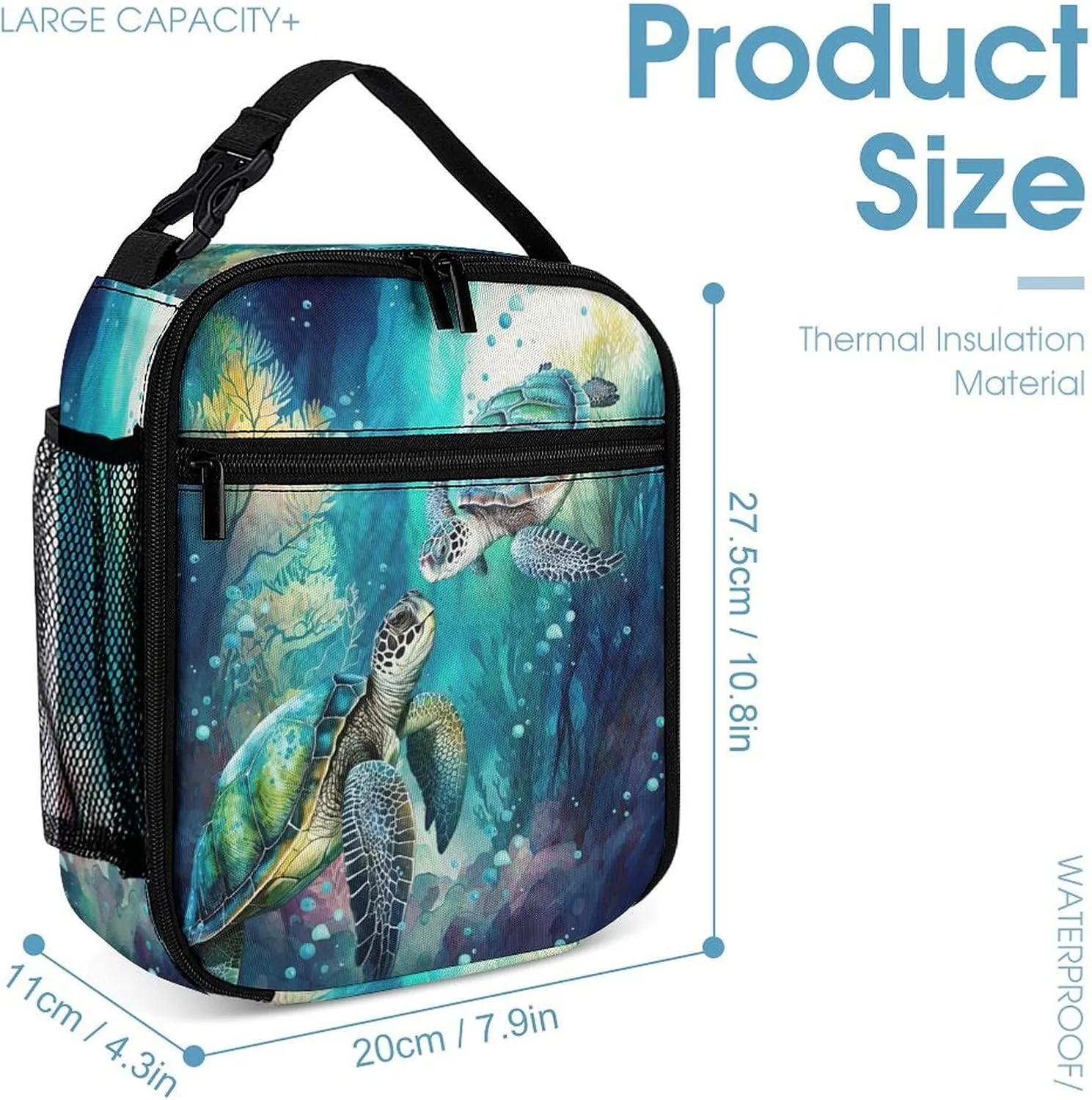 Sea Turtle Backpack with Lunch Box & Pencil Case for Kids Girls Boys School, 16 Inch Cute Sea Turtle Bookbag, School Backpack for Students Children, Lightweight, Large Capacity