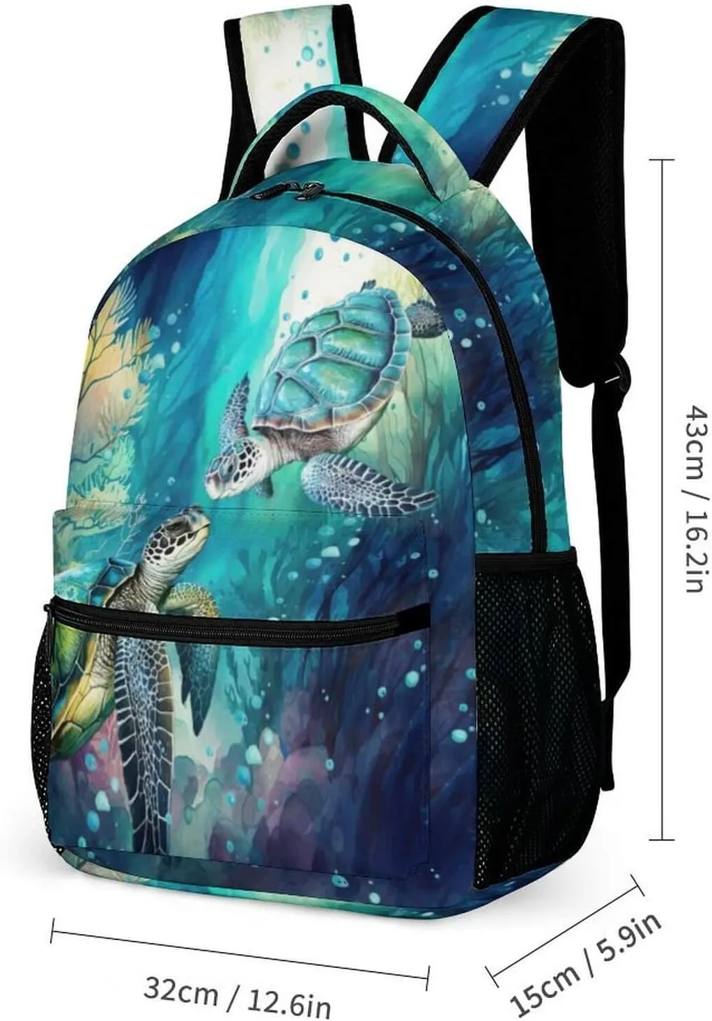 Sea Turtle Backpack with Lunch Box & Pencil Case for Kids Girls Boys School, 16 Inch Cute Sea Turtle Bookbag, School Backpack for Students Children, Lightweight, Large Capacity
