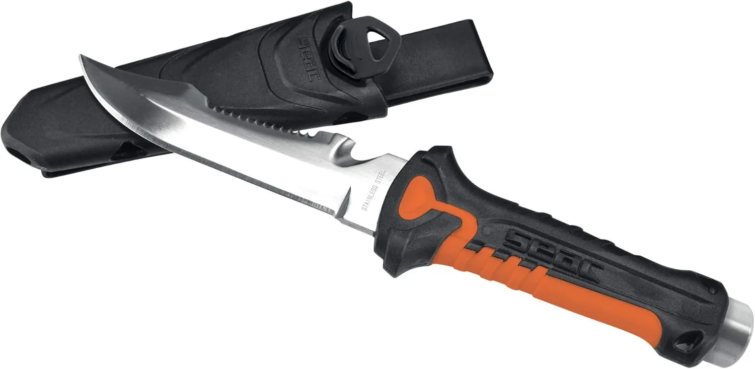 SEAC Rapid, Safety Knife for Diving and Underwater Fishing, Stainless Steel, 4.13 in, Black/Red