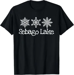 Sebago Lake Maine Snowflakes Winter Rustic Snowmobile Ski T-Shirt