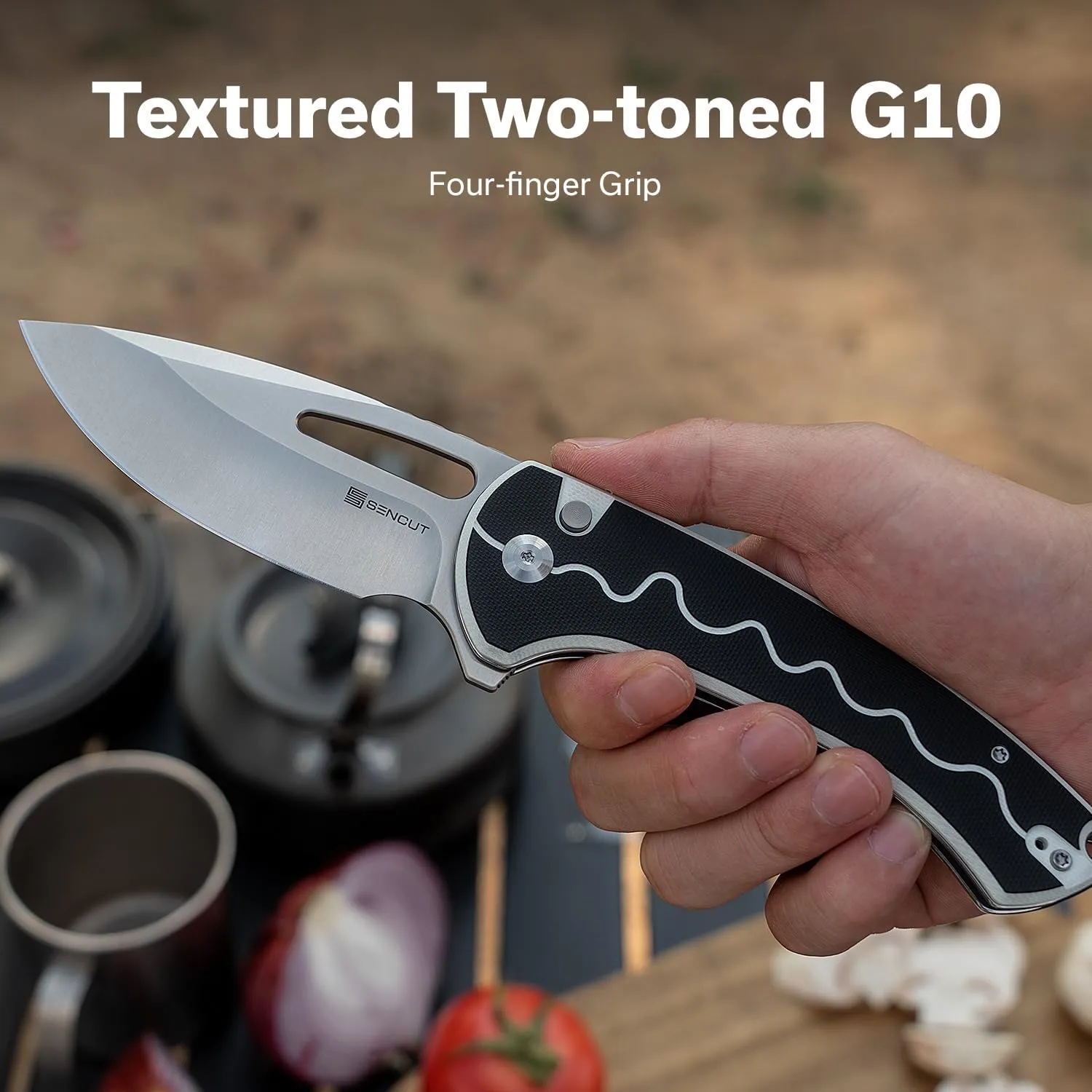 SENCUT Squiggy Pocket Knife, Camping Folding Knife with 3.89'' 9Cr18MoV Blade & G10 Handle, Reversible Clip for EDC Hiking S24082A-1 (White/Black)