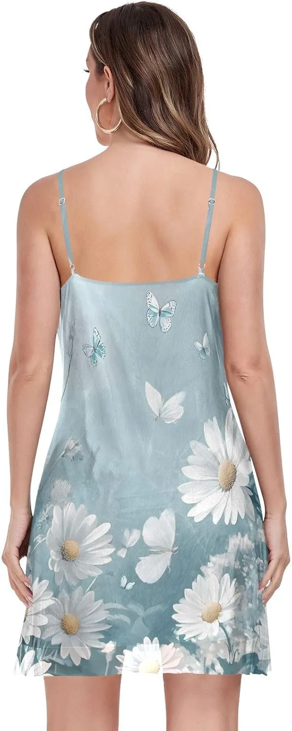senya Womens Summer Dresses White Daisy Butterfly Sundress Going Out Casual Elegant Party Halter Sun Dress-S