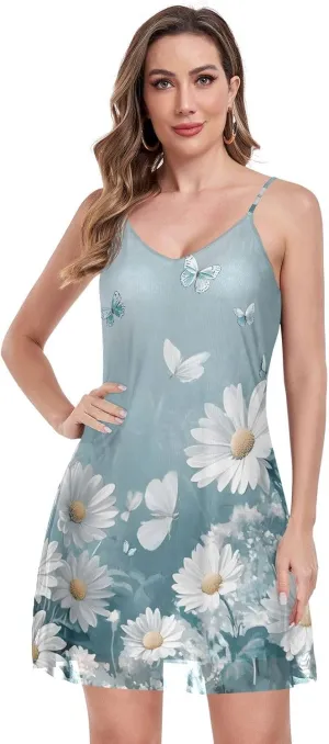 senya Womens Summer Dresses White Daisy Butterfly Sundress Going Out Casual Elegant Party Halter Sun Dress-S