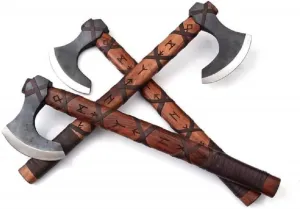 Set of 3 Handmade High Carbon Steel Hunting Axe - Viking Axe - Valhalla Axe with Sheath - Viking Hatchet - Hand Engraved Runes - Hardened Blade - Sword Shop by Empire Industry