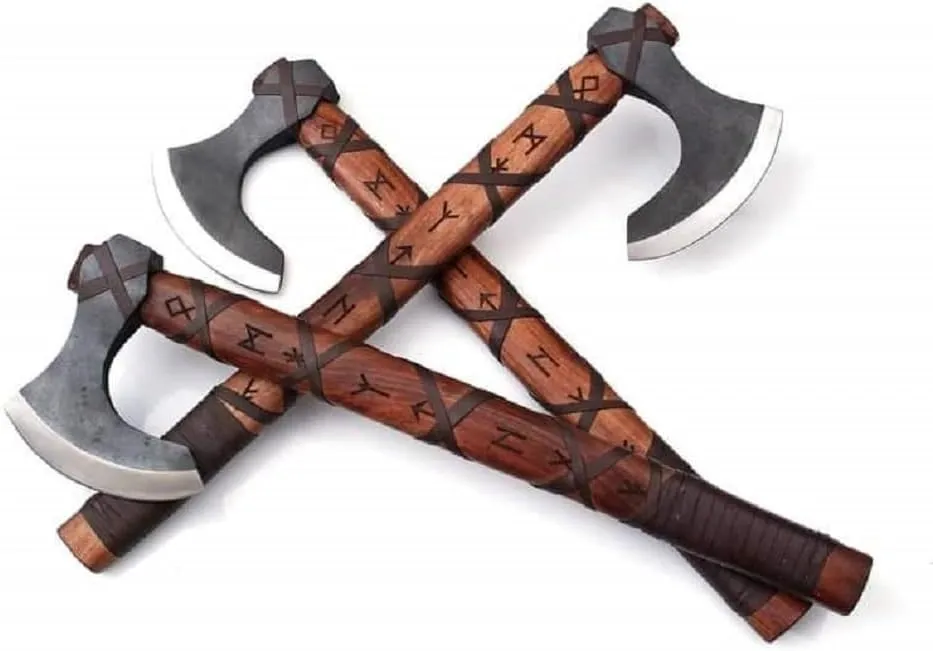 Set of 3 Handmade High Carbon Steel Hunting Axe - Viking Axe - Valhalla Axe with Sheath - Viking Hatchet - Hand Engraved Runes - Hardened Blade - Sword Shop by Empire Industry