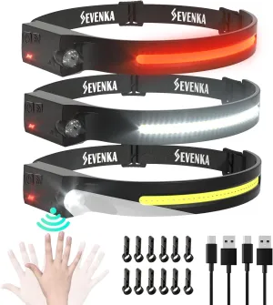 SEVENKA 3 Rechargeable Headlamps, LED Headlamp Flashlight, 1000 Lumen 230° Wide Beam & Spot Light, Sensor Mode, 2.47oz Lightweight Head Lamp for Camping, Running, Hard Hat Headlight