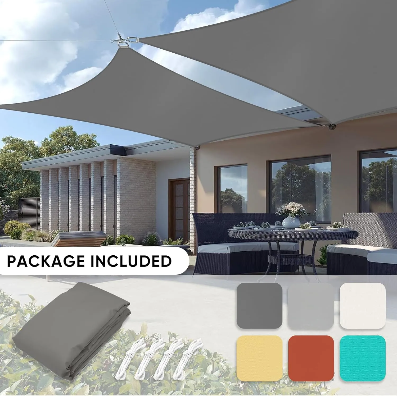 Shade&Beyond Waterproof Sun Shade Sail 12'x16' Rectangular Dark Grey Shade Sail, UV Block Sun Shades Outdoor, Shade Canopy for Garden Patio Backyard Lawn Deck