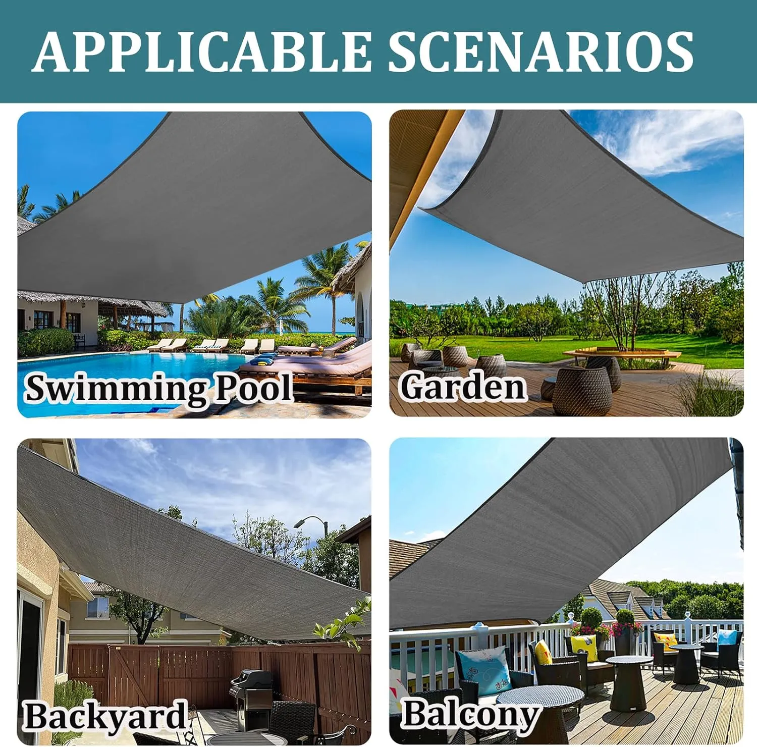 Shade&Beyond Waterproof Sun Shade Sail 12'x16' Rectangular Dark Grey Shade Sail, UV Block Sun Shades Outdoor, Shade Canopy for Garden Patio Backyard Lawn Deck