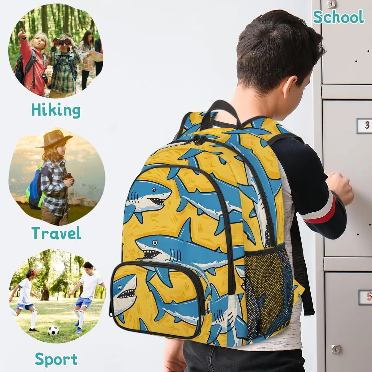 Sharks Carry on Travel Backpack for Women Men Water resistant Lightweight Rucksack Backpack for Weekender Casual Work Hiking Funny Shark