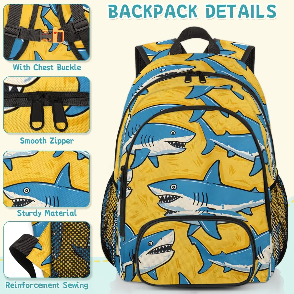 Sharks Carry on Travel Backpack for Women Men Water resistant Lightweight Rucksack Backpack for Weekender Casual Work Hiking Funny Shark