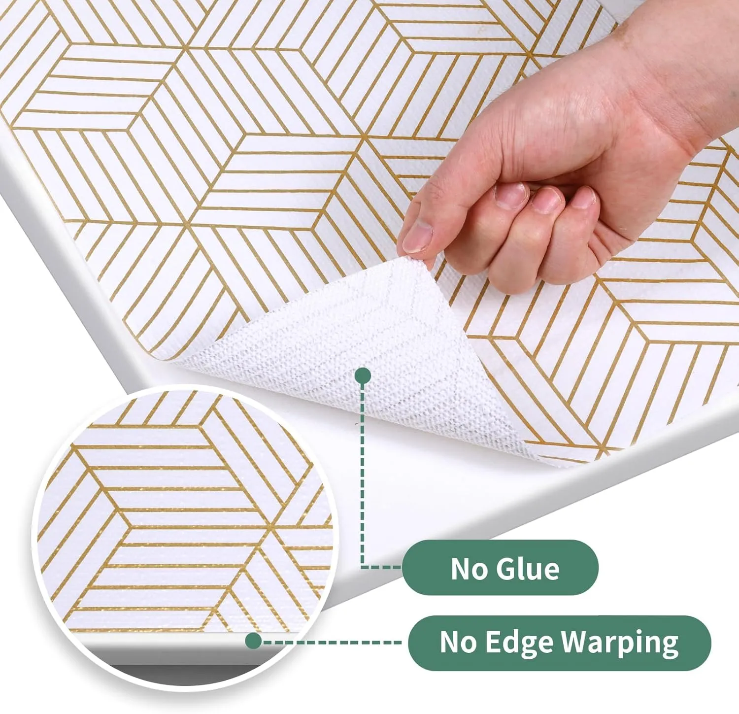 Shelf Liners for Kitchen Cabinets 12in x 20FT, Non Adhesive Cabinet Liner Strong Non-Slip Thickened Gold Geometric Drawer Liner, Easy to Clean for Shelf, Cabinet with Knife and Tape Measure