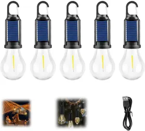 Shineshore Solar Rechargeable Hooked Camping Light, New Outdoor Waterproof Solar Tent Lights USB Rechargeable LED Camping Lantern (Spherical, 5)