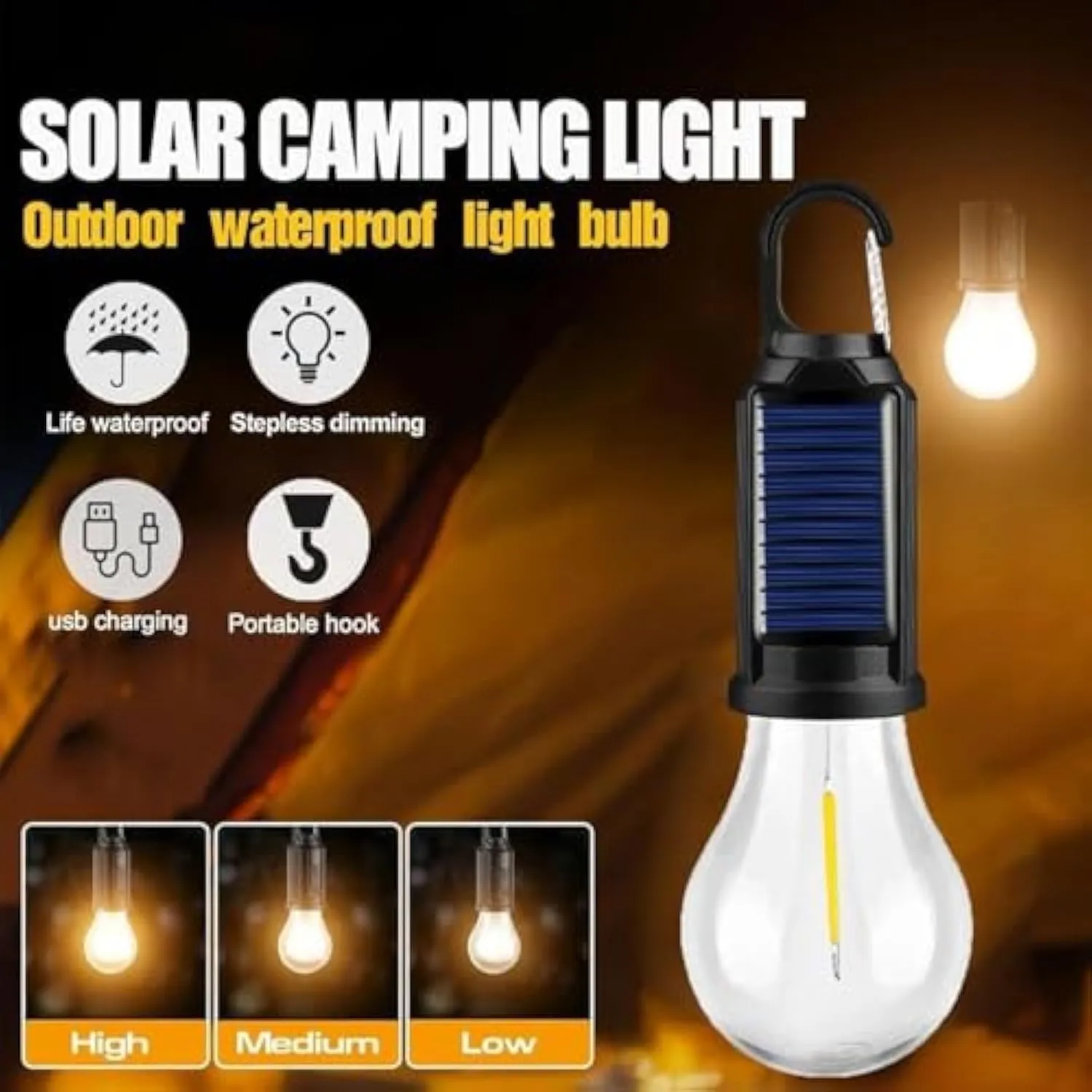 Shineshore Solar Rechargeable Hooked Camping Light, New Outdoor Waterproof Solar Tent Lights USB Rechargeable LED Camping Lantern (Spherical, 5)