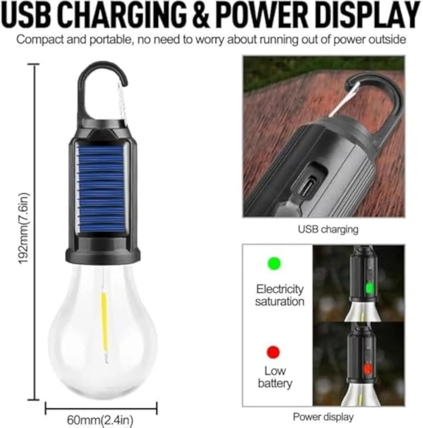 Shineshore Solar Rechargeable Hooked Camping Light, New Outdoor Waterproof Solar Tent Lights USB Rechargeable LED Camping Lantern (Spherical, 5)