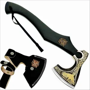 SHINY CRAFTS-Axes Handmade Viking Axe Hatchet Norse Axe-Carbon Steel Head and Golden Flying Eagle Design, Ash Wood Handle Viking Gifts for Men with Premium Quality Leather Sheath (SCA 20)