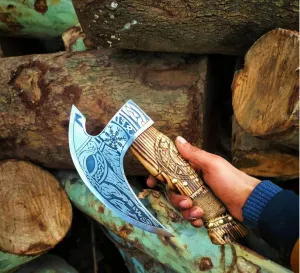 SHINY CRAFTS -Viking Pizza Cutter Axe Pizza Axe Viking Hatchet Mini Axe- Pizza Cutter, Viking Axe, Camping Axe, Small Axe with Premium Leather Sheath (VBA-0029-B)