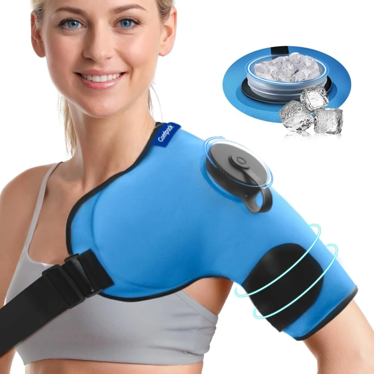 Shoulder Ice Bag Rotator Cuff Cold Therapy, Portable Travel Ice Pack with 2 Hours Long Lasting Cold, Refillable Ice Water Bag Instant Relief for Injuries, Swelling, Tendonitis, Surgery