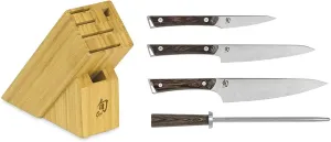 Shun Kanso 5 Piece Slimline Block Set, Includes 8" Chef, 3.5" Paring & 6" Utility Knives, Handcrafted Japanese Knife Set, AUS10A Stainless Steel Blades, Tagayasan Handles