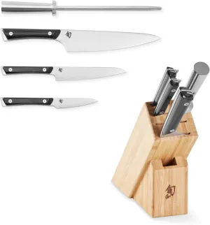 Shun Kazahana 5 Piece Starter Block Set, Includes 8" Chef, 3.5" Paring, 6" Utility Knives & More, Handcrafted Japanese Knife Block Set, AUS10A Stainless Steel Blades, Pakkawood Handles