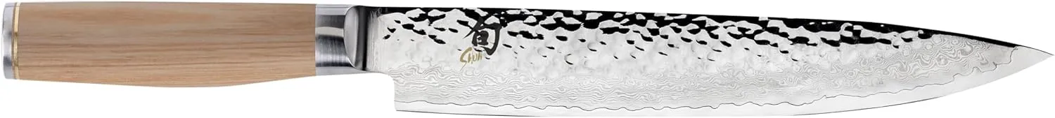 Shun Premier Blonde 9.5" Slicing Knife, Handcrafted Japanese Meat Slicing Knife, Long and Thin Blade, VG-MAX Core with Damascus Stainless Steel Cladding, Pakkawood Handle