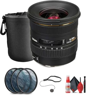 Sigma 10-20mm f/4-5.6 EX DC J Autofocus Lens for Pentax Digital SLR Cameras (201109) Bundle Including: Lens Pouch, Lens Case, Lens Hood, Lens Caps, Filter Kit, Cleaning Kit, Cap Keeper