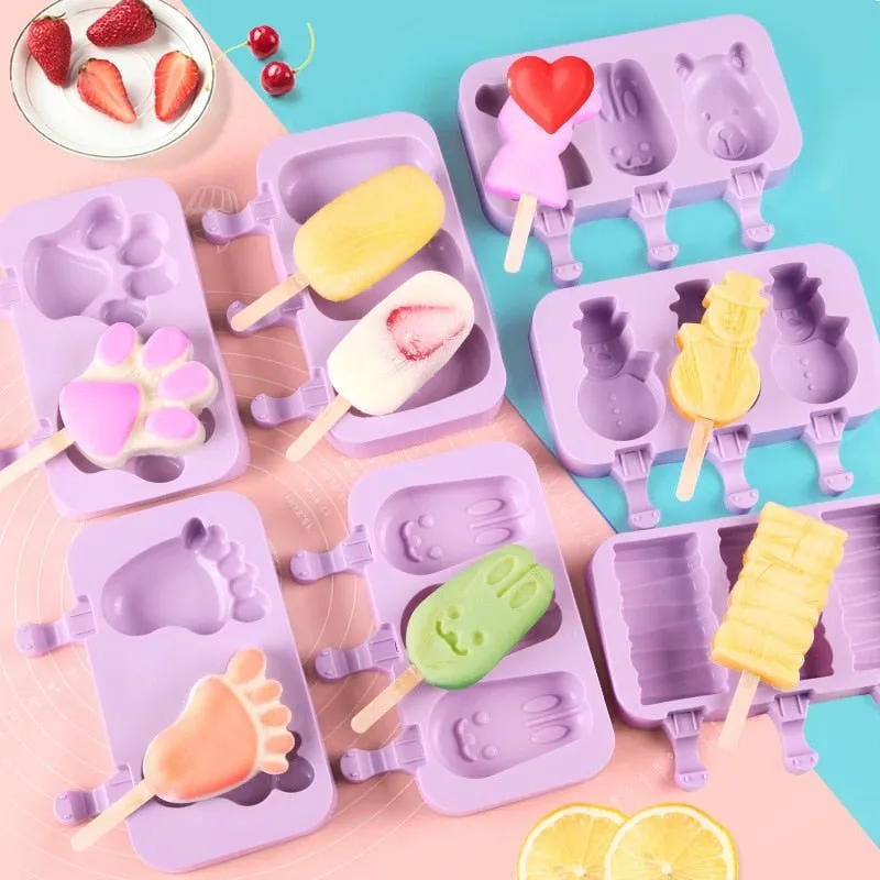 Silicone Cartoon Ice Cream Popsicle Molds - Durable, Easy-to-Use