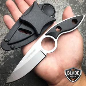 SILVER MILITARY TACTICAL COMBAT FIXED BLADE BOOT NECK KNIFE CAMPING w/ SHEATH