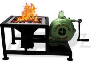 SIMOND STORE - Blacksmith's Forge Pedal Type Handle Hand Blower for Knife Making Blacksmithing Forging Tools Equipment - Coal Forge Fire Pot Furnace, Cooking and BBQ Attachment with BBQ skewers Stand