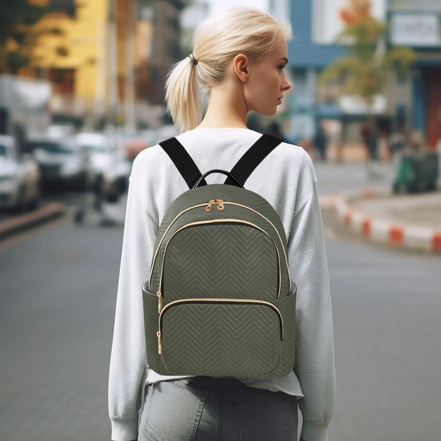 Sinestour Army Green Backpack Purse Lightweight Shoulder Bag Fashion Travel Backpack Handbags for Women Work Ladies Teenage