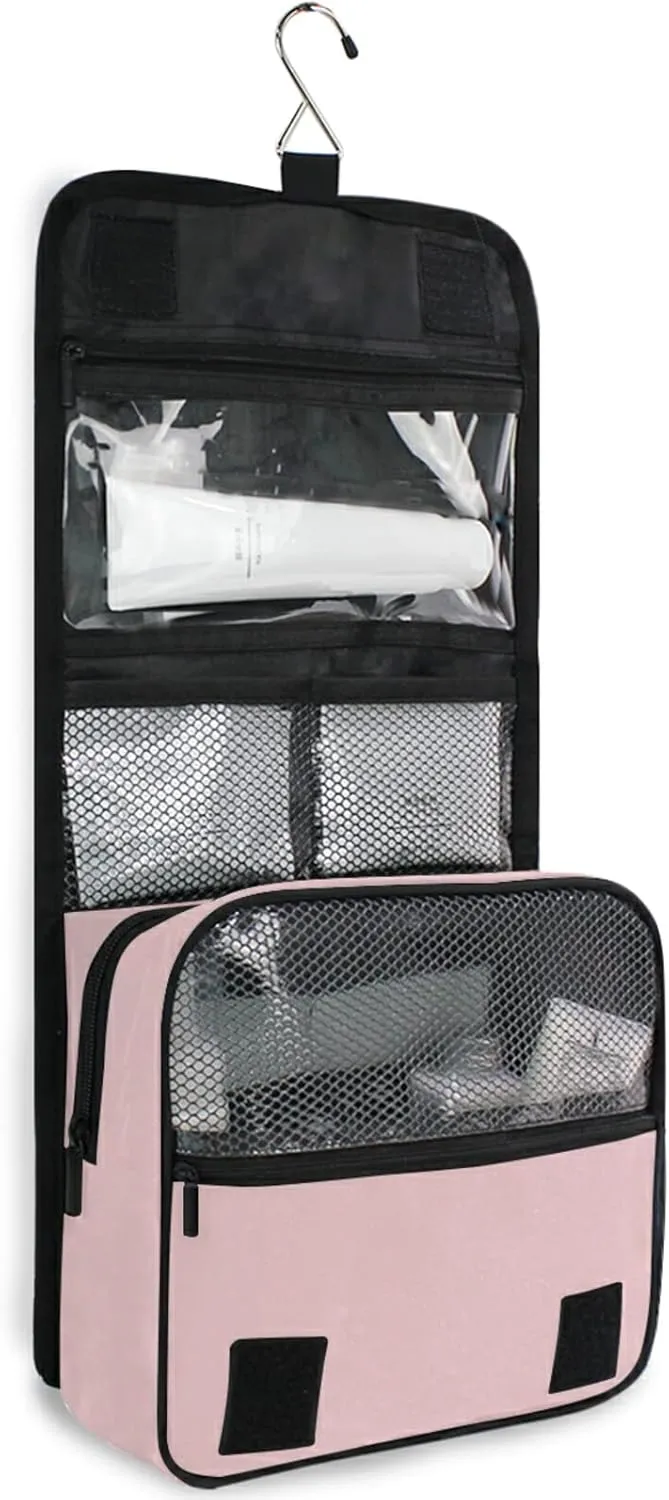 Sinestour Personalized Hanging Travel Toiletry Bag Cosmetic Makeup Bag Pouch Organizer for Women and Girls Waterproof Bright Pink