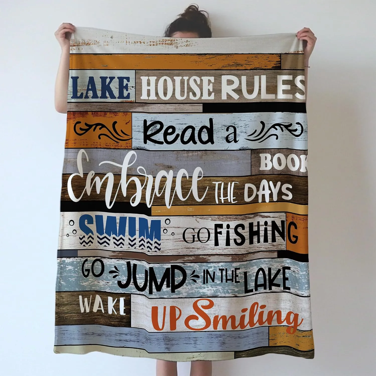 SiuSue Lake House Life Gifts Blanket, Boating Gifts, Fishing Gift, Log Cabin Decor, Lake House Rules Flannel Throw Blanket for Couch Bed, 50x60 Inch