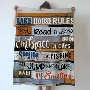 SiuSue Lake House Life Gifts Blanket, Boating Gifts, Fishing Gift, Log Cabin Decor, Lake House Rules Flannel Throw Blanket for Couch Bed, 50x60 Inch