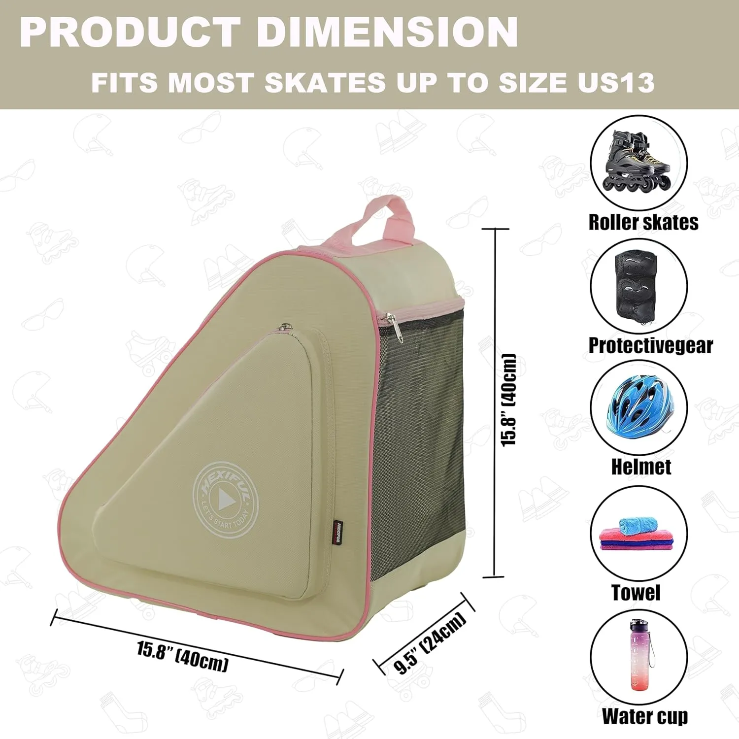 Skate Bag for Ice, Inline, Roller & Quad Skates - Kids & Adults