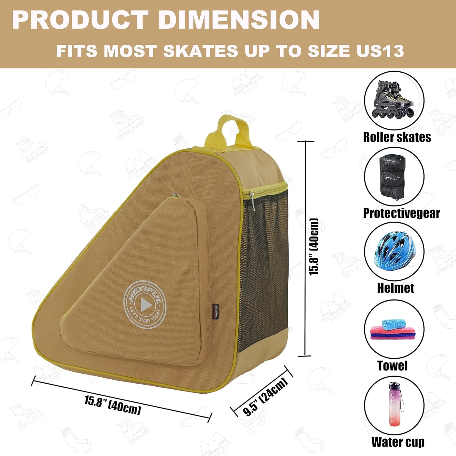 Skate Bag for Ice, Inline, Roller & Quad Skates - Kids & Adults