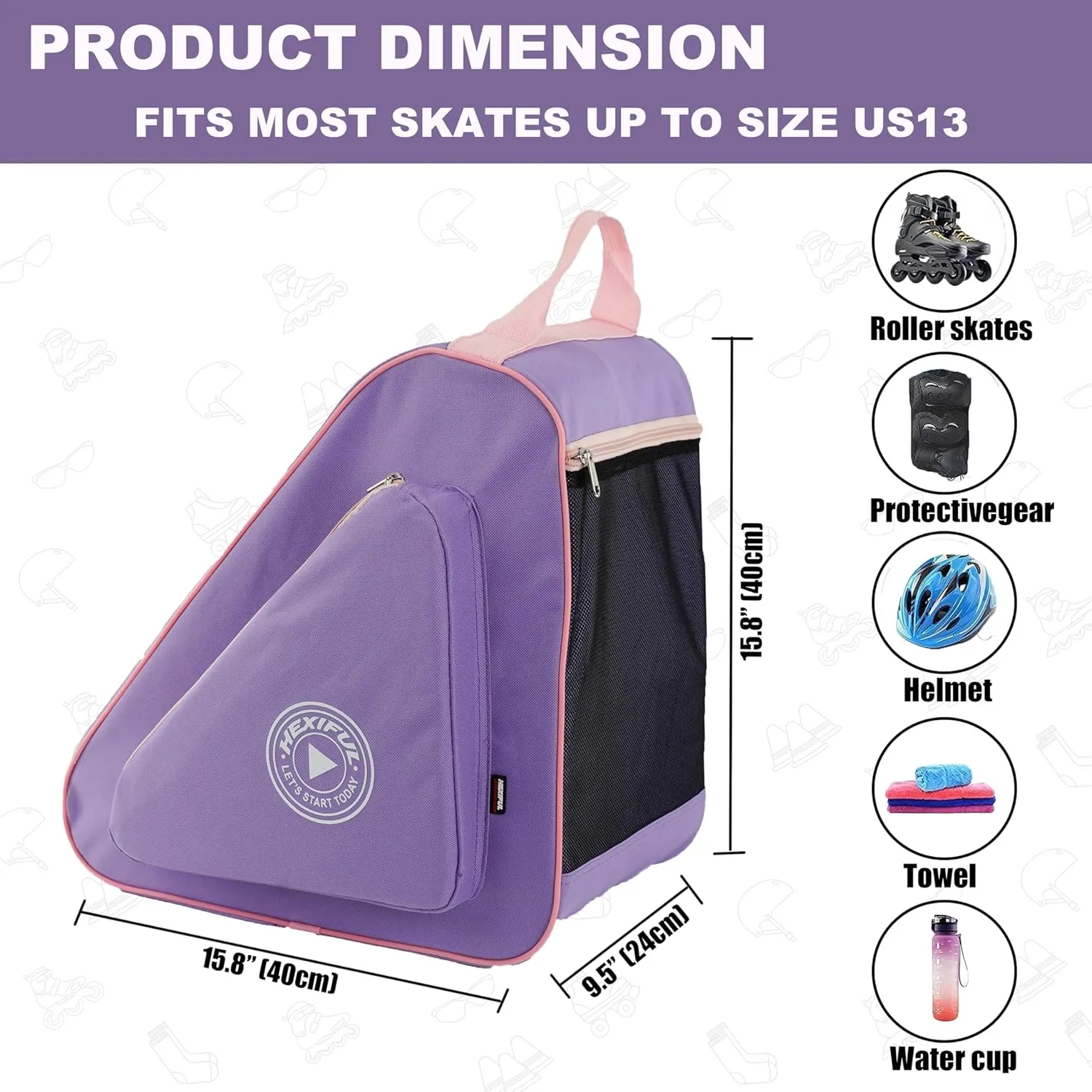 Skate Bag for Ice, Inline, Roller & Quad Skates - Kids & Adults