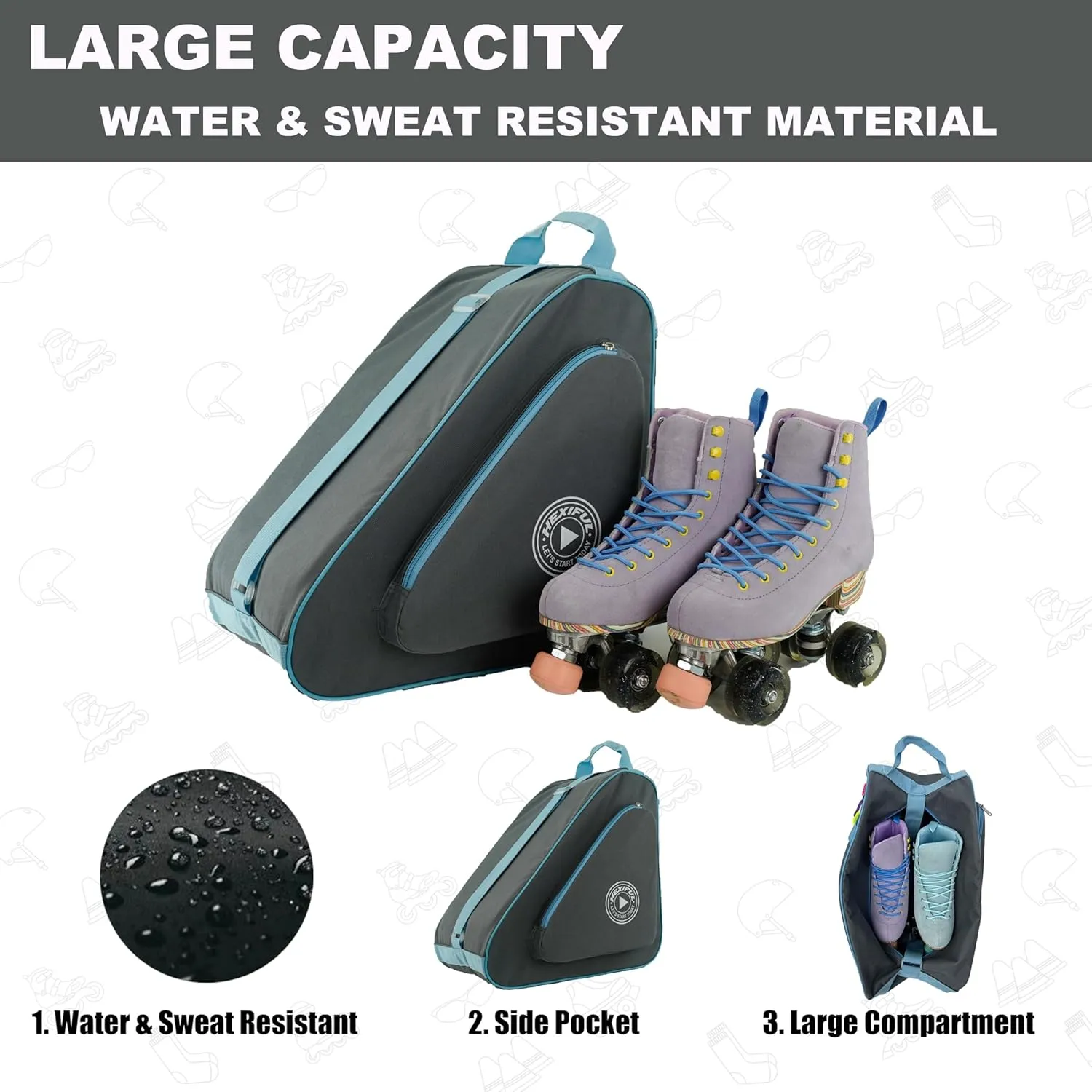 Skate Bag for Ice, Inline, Roller & Quad Skates - Kids & Adults