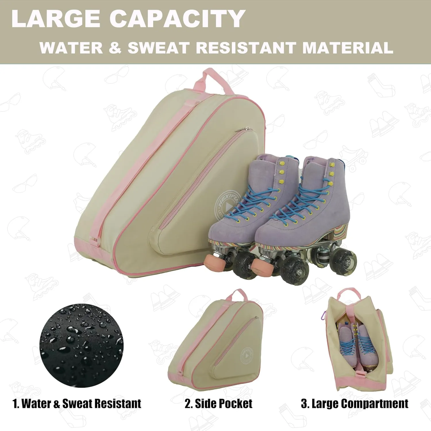 Skate Bag for Ice, Inline, Roller & Quad Skates - Kids & Adults