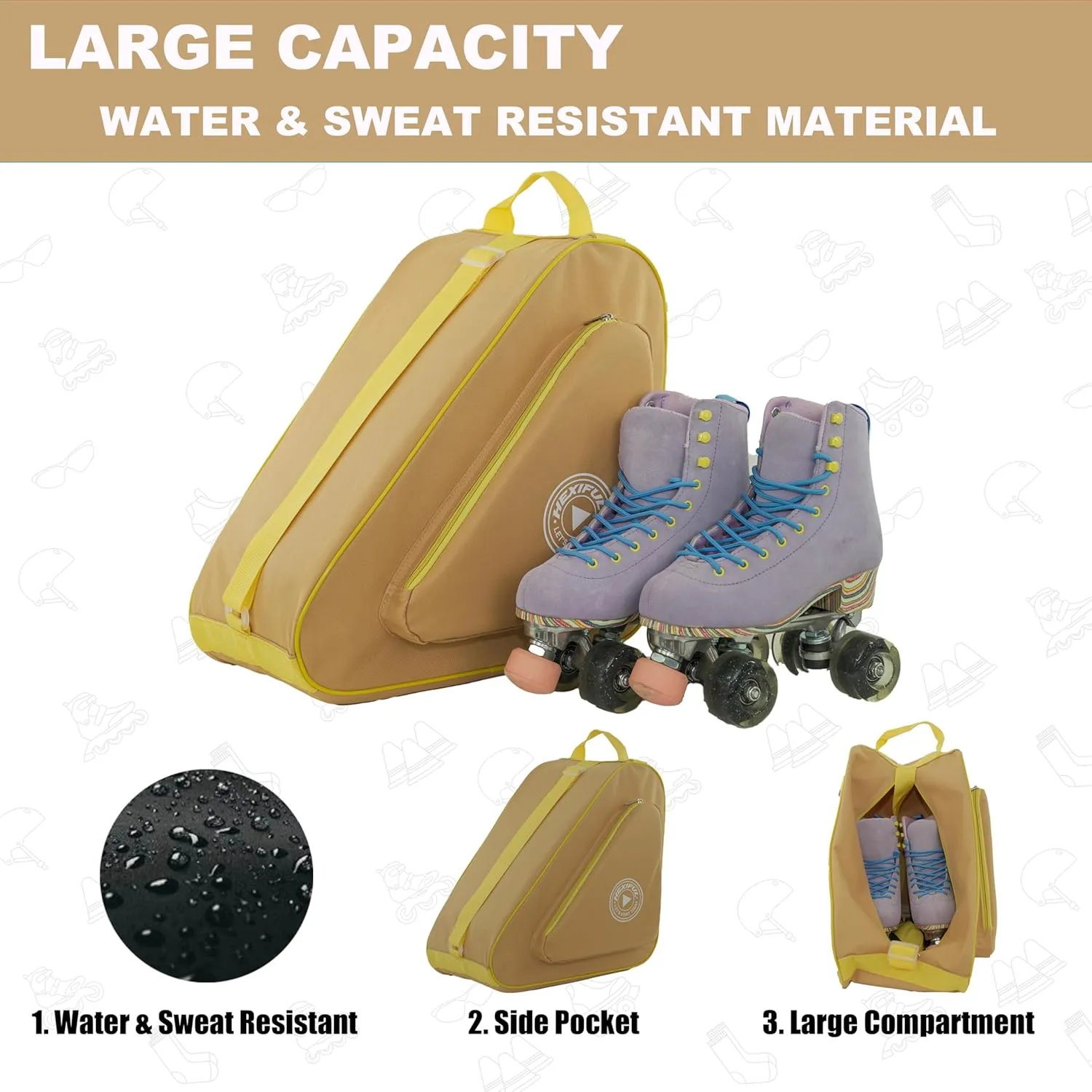 Skate Bag for Ice, Inline, Roller & Quad Skates - Kids & Adults
