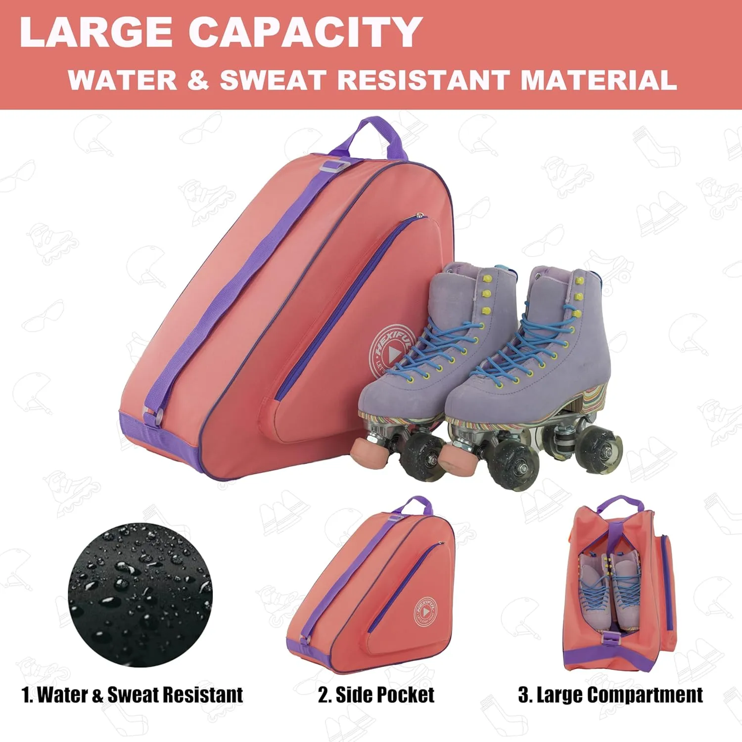 Skate Bag for Ice, Inline, Roller & Quad Skates - Kids & Adults
