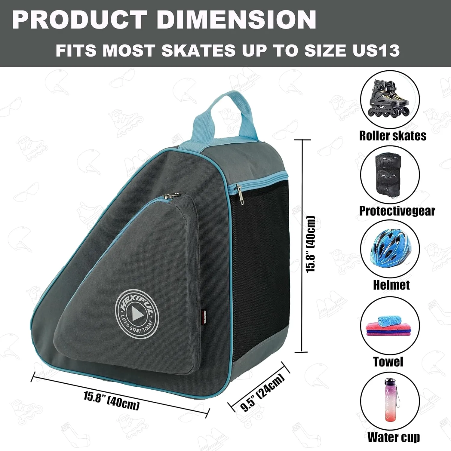 Skate Bag for Ice, Inline, Roller & Quad Skates - Kids & Adults