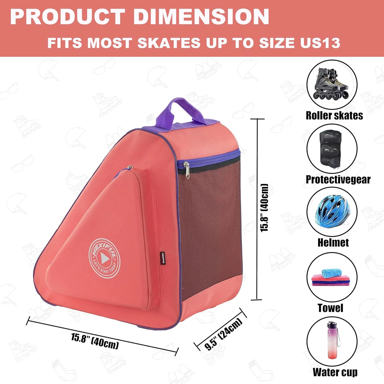 Skate Bag for Ice, Inline, Roller & Quad Skates - Kids & Adults