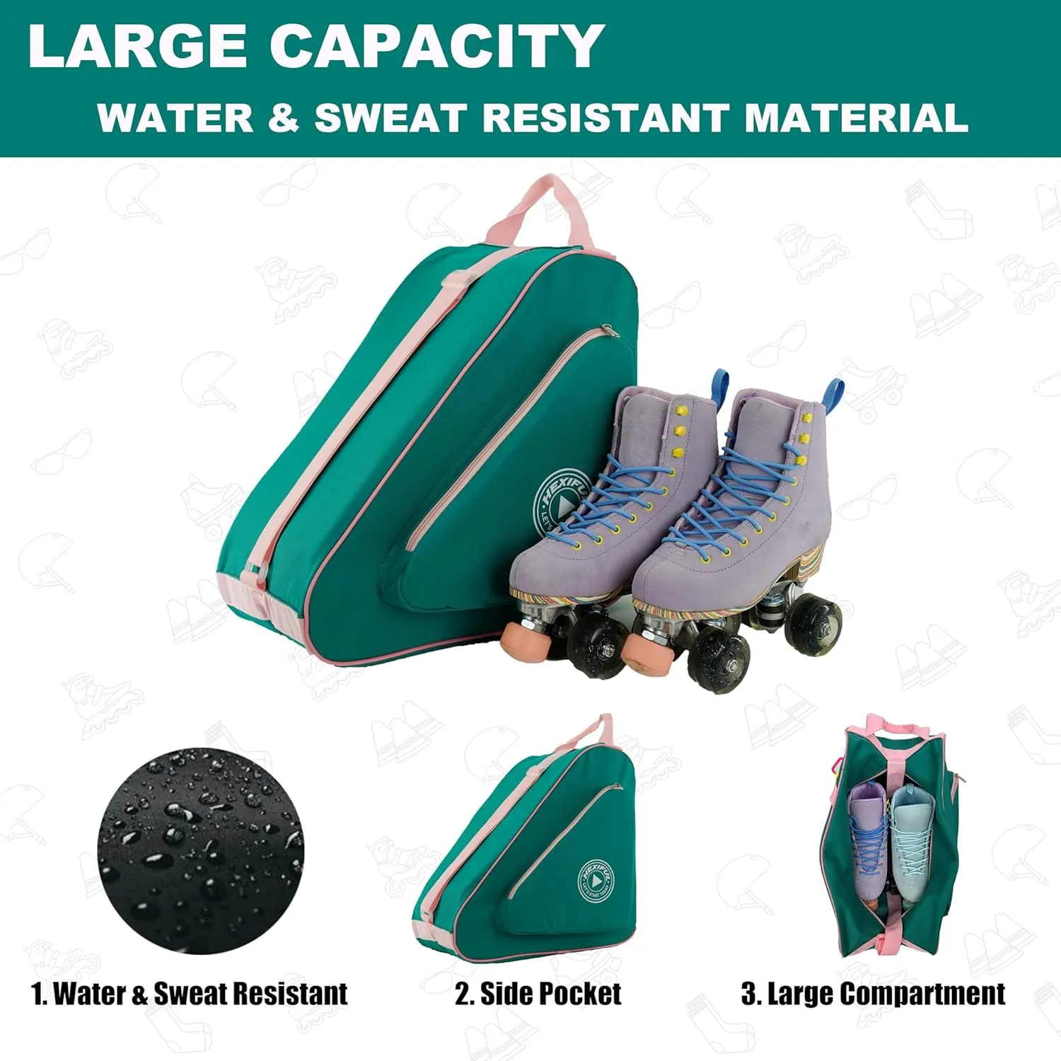 Skate Bag for Ice, Inline, Roller & Quad Skates - Kids & Adults