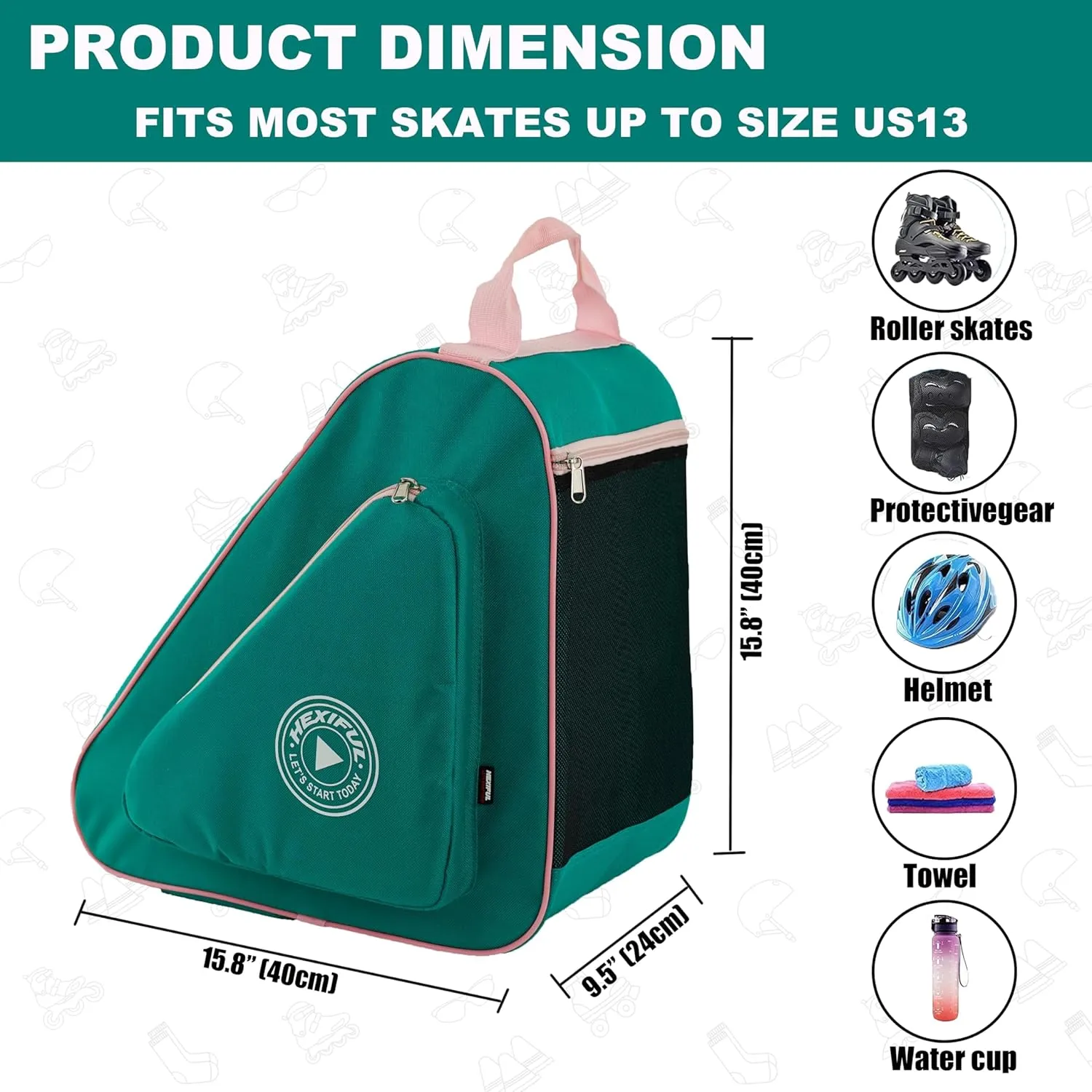 Skate Bag for Ice, Inline, Roller & Quad Skates - Kids & Adults