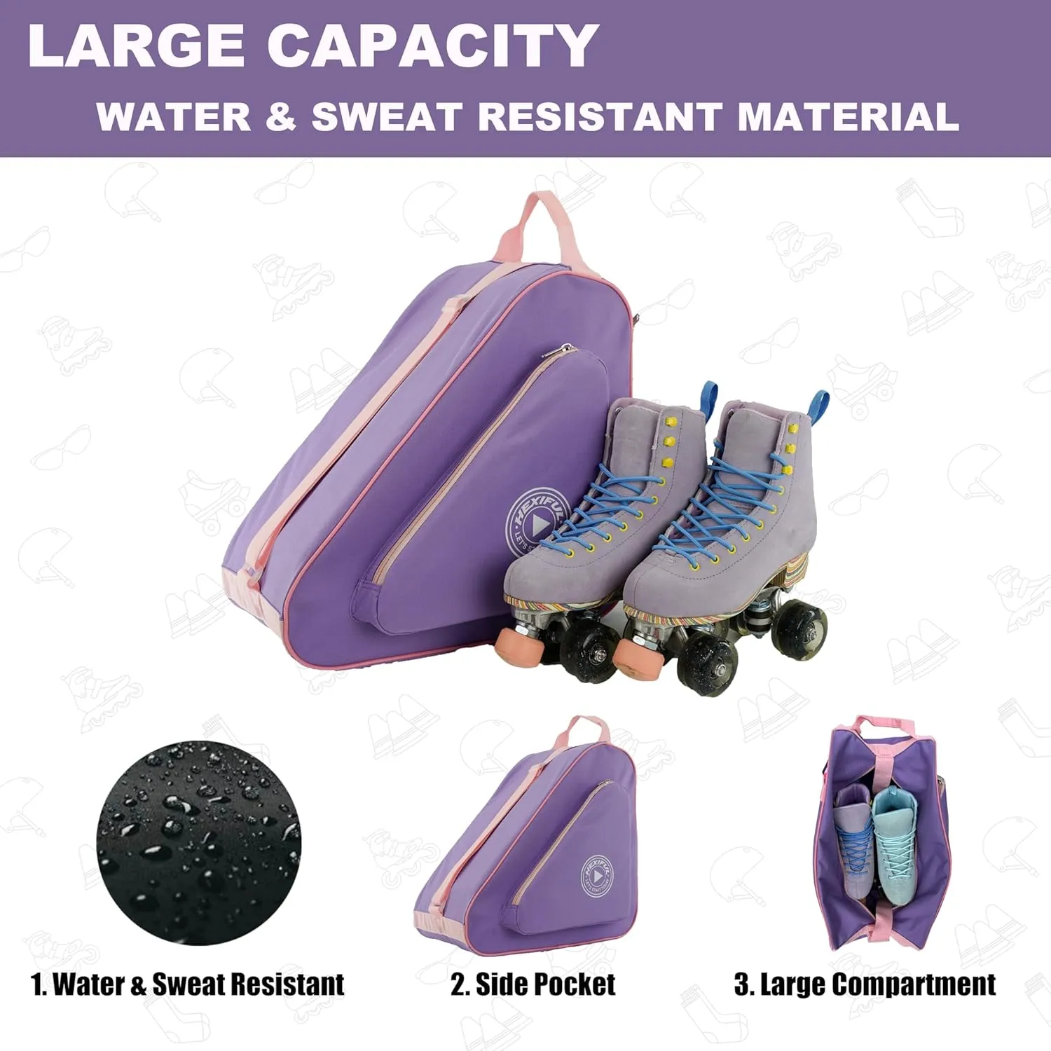 Skate Bag for Ice, Inline, Roller & Quad Skates - Kids & Adults