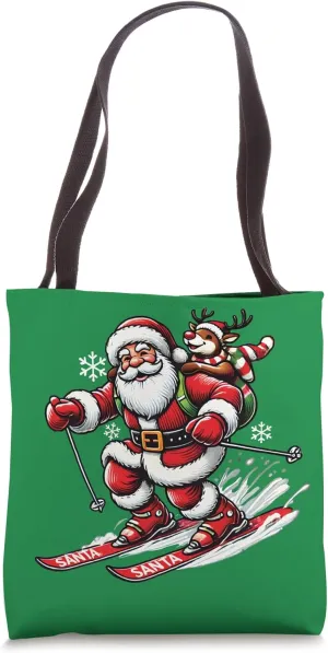 Ski Lovers squad team Skier Santa Reindeer skiing Christmas Tote Bag