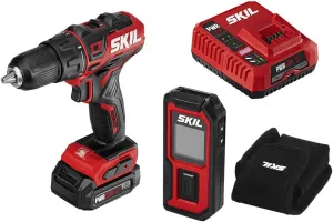 SKIL 2-Tool Combo Kit: PWRCore 12 Brushless 12V 1/2 Inch Cordless Drill Driver and 100 Foot Laser Distance Measurer and Level, Includes 2.0Ah Lithium Battery and PWRJump Charger - CB737501