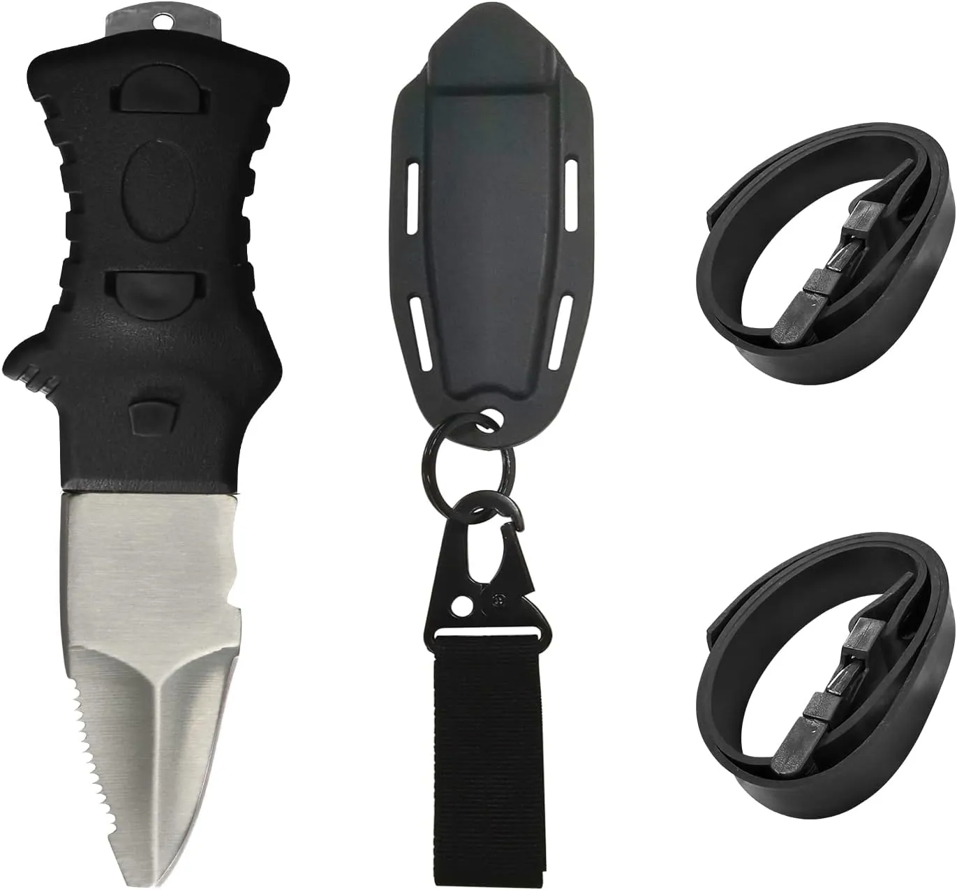 SKYSHARK Scuba Dive Knife, Stainless Steel Knife Diving Knife with Sheath and 2 Leg Strap for Scuba Diving, Spearfishing, Blunt Tip 7 Inch Short Blade Knife for Diving, Camping,