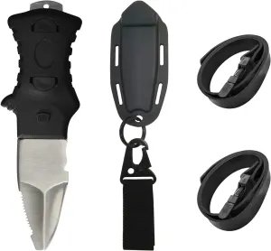 SKYSHARK Scuba Dive Knife, Stainless Steel Knife Diving Knife with Sheath and 2 Leg Strap for Scuba Diving, Spearfishing, Blunt Tip 7 Inch Short Blade Knife for Diving, Camping,