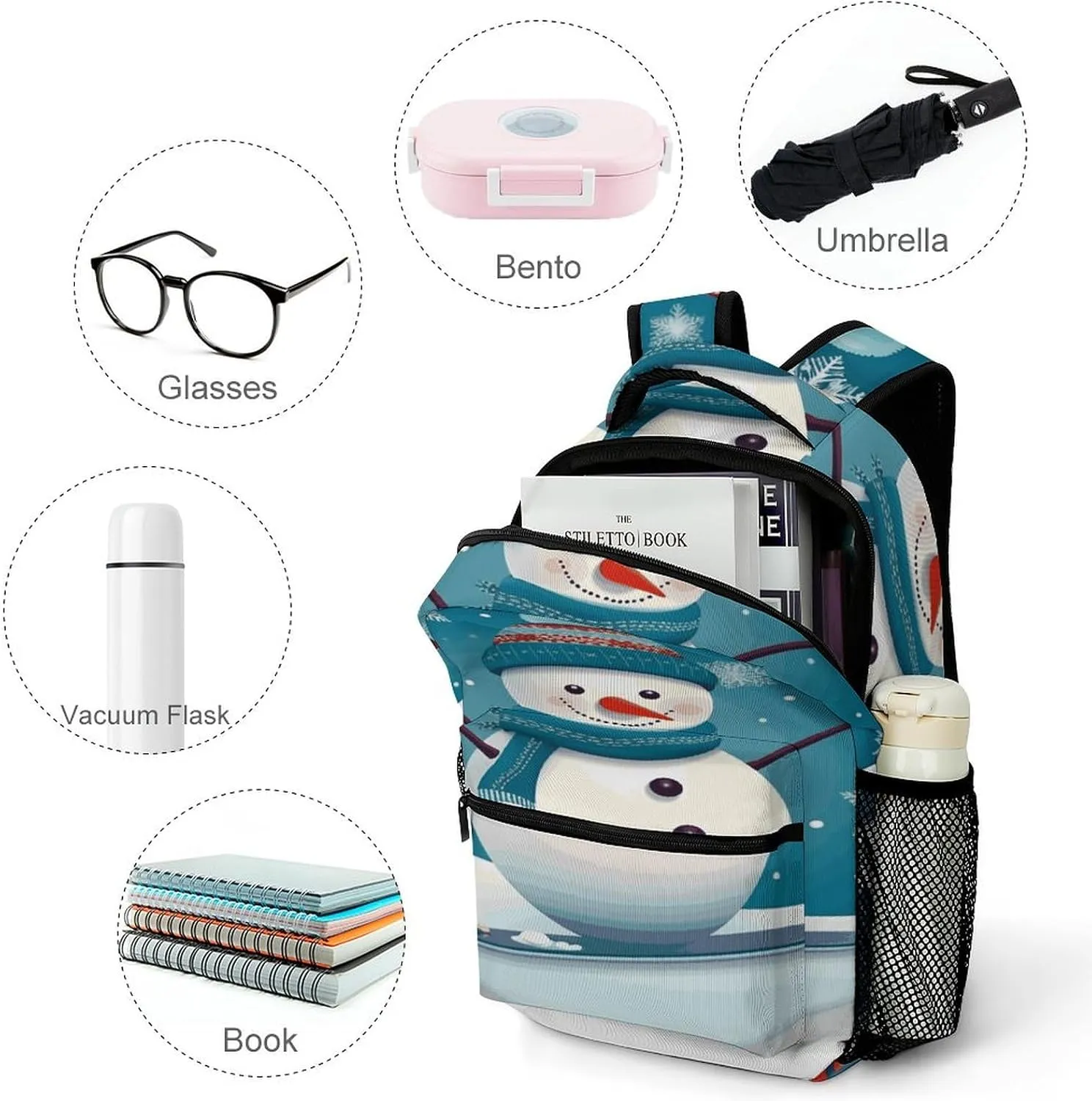 Small Backpacks Personalized Christmas Snowman Printing Travel Bag Lightweight Travel Backpack For Women Men