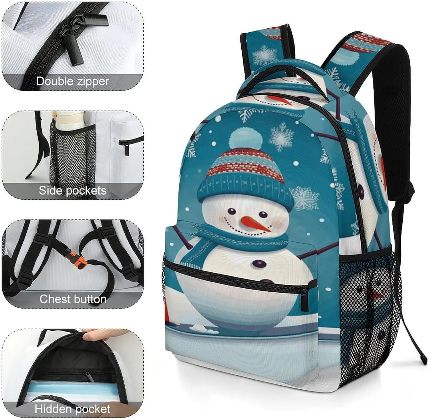 Small Backpacks Personalized Christmas Snowman Printing Travel Bag Lightweight Travel Backpack For Women Men